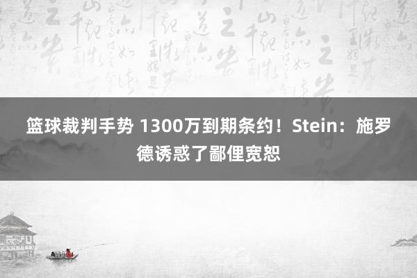 篮球裁判手势 1300万到期条约！Stein：施罗德诱惑了鄙俚宽恕