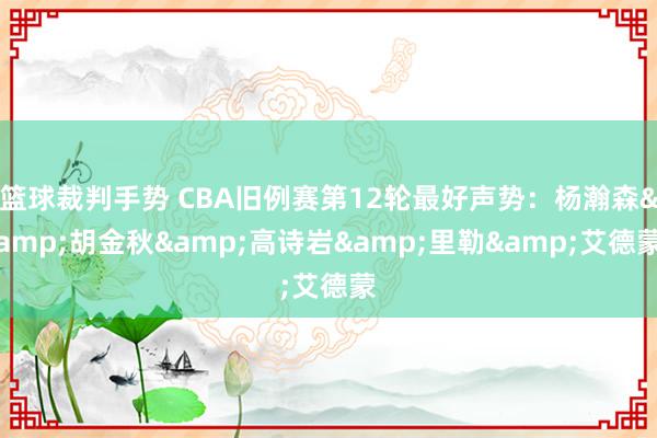 篮球裁判手势 CBA旧例赛第12轮最好声势：杨瀚森&胡金秋&高诗岩&里勒&艾德蒙